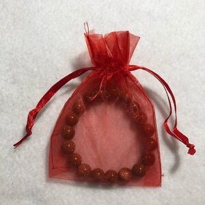 Gold Sandstone Bracelet Bead Cuff Positive Natural Stone Extendable Gift Bag 8”